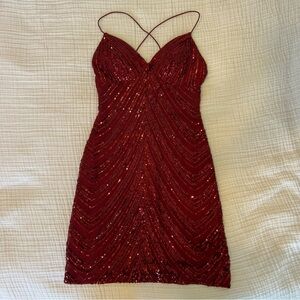 Red Sequin Open Back Mini Dress